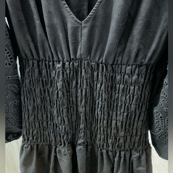 NEW! cotton linen smocked mini dress embroidered cut out arms XS - Picture 4 of 12